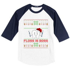 Dentist Plaque Wack Floss Is Boss Ugly Dentist Christmas Funny Gift Baseball Sleeve Shirt