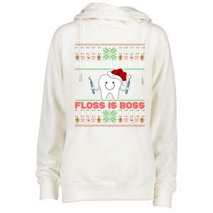 Dentist Plaque Wack Floss Is Boss Ugly Dentist Christmas Cool Gift Womens Funnel Neck Pullover Hood