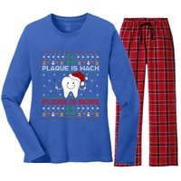 Dentist Plaque Wack Floss Is Boss Ugly Dentist Christmas Cool Gift Women's Long Sleeve Flannel Pajama Set 