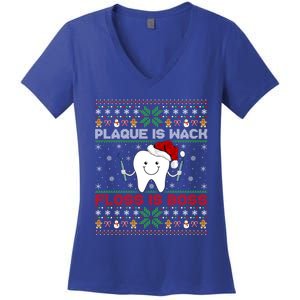 Dentist Plaque Wack Floss Is Boss Ugly Dentist Christmas Cool Gift Women's V-Neck T-Shirt