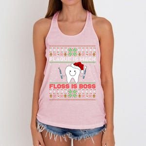 Dentist Plaque Wack Floss Is Boss Ugly Dentist Christmas Cool Gift Women's Knotted Racerback Tank