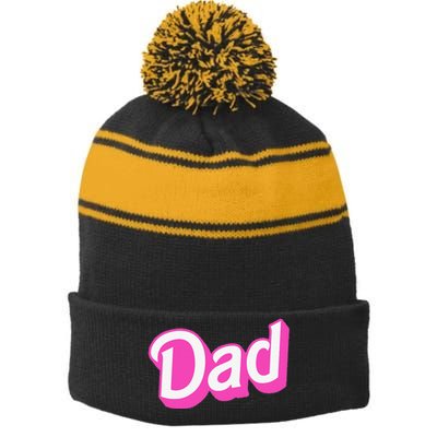 Dad Pin.K & White Overlapping Font Halloween Stripe Pom Pom Beanie