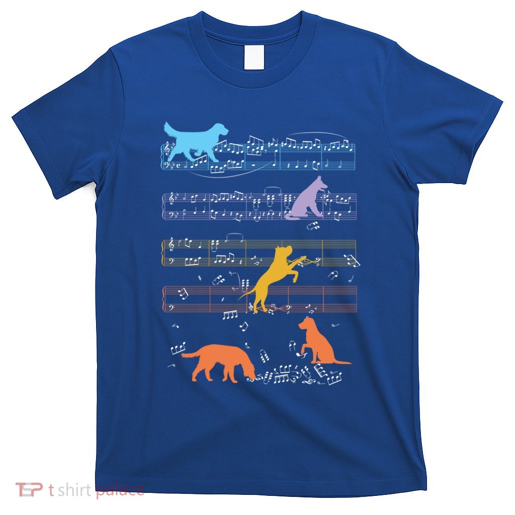 Dogs Playing With Sheet Music Notes Music Teacher Gift T-Shirt