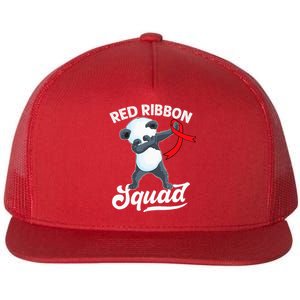 Dabbing Panda We Wear Red For Red Ribbon Week Awareness Flat Bill Trucker Hat