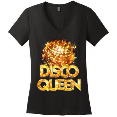 Disco Queen 70s Themed Vintage Disco Fever Costume Women's V-Neck T-Shirt