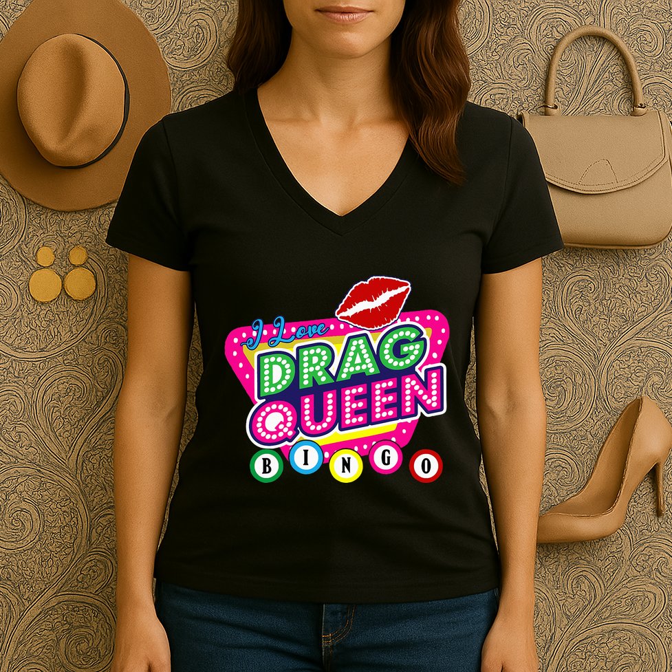 Drag Queen Bingo Funny I Love Drag Queen Bingo Fan Lgbt Women's V-Neck T-Shirt