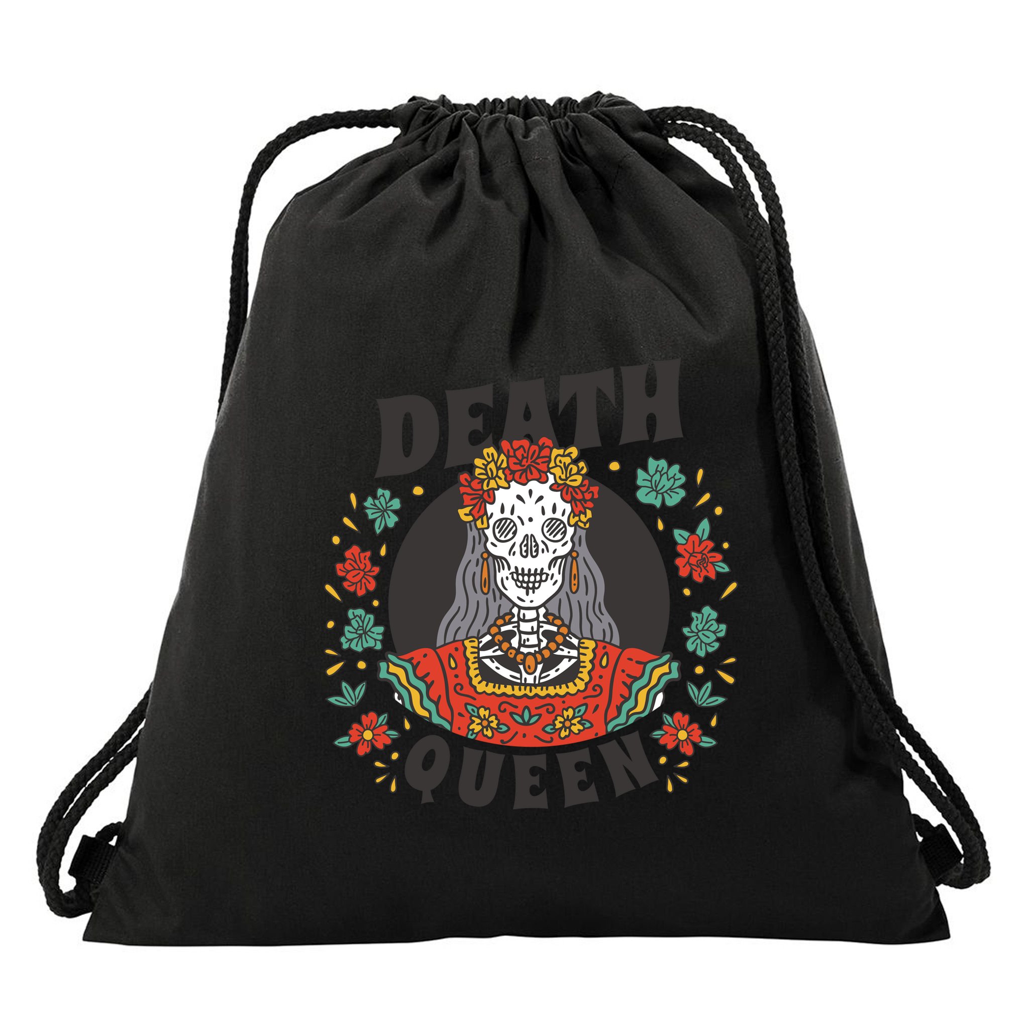Death Queen Floral Drawstring Bag