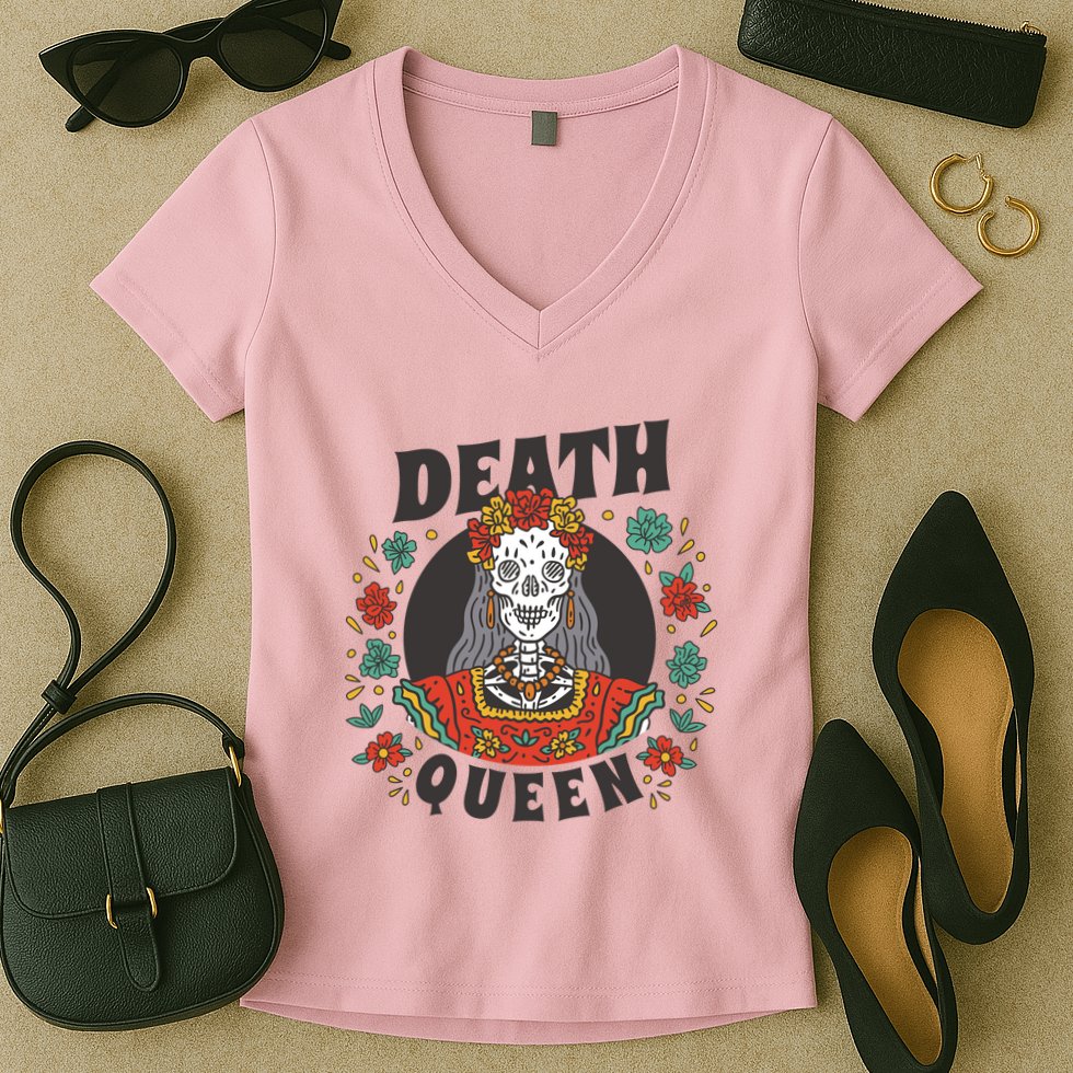 Death Queen Floral Women's V-Neck T-Shirt