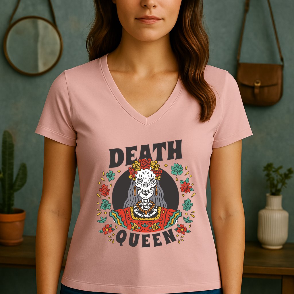 Death Queen Floral Women's V-Neck T-Shirt