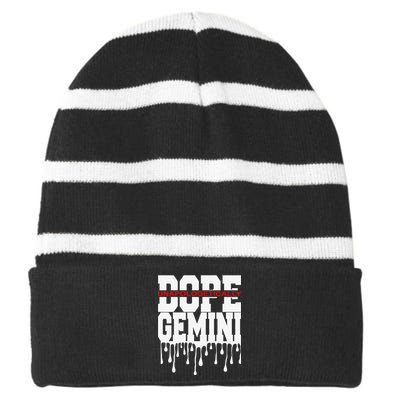 Dope Queen King Graphic Decor Gemini Astrology Zodiac Striped Beanie with Solid Band