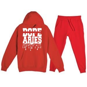 Dope Queen King Graphic Decor Aries Astrology Zodiac Premium Hooded Sweatsuit Set