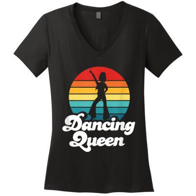 Dancing Queen Roller Disco Outfit 70s Costume For Women Women's V-Neck T-Shirt