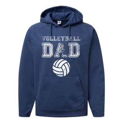 Distressed Quote Vintage Volleyball Dad Gift Performance Fleece Hoodie