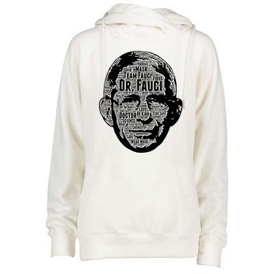 Dr. Fauci Word Face Portrait Womens Funnel Neck Pullover Hood