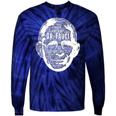 Dr. Fauci Word Face Portrait Tie-Dye Long Sleeve Shirt