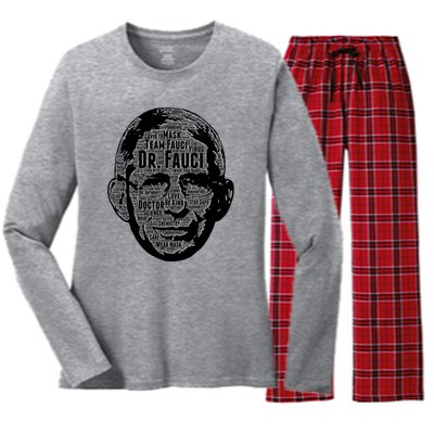 Dr. Fauci Word Face Portrait Women's Long Sleeve Flannel Pajama Set 