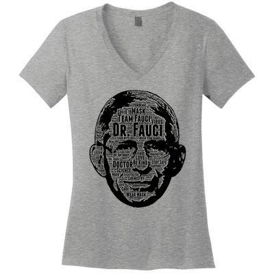 Dr. Fauci Word Face Portrait Women's V-Neck T-Shirt