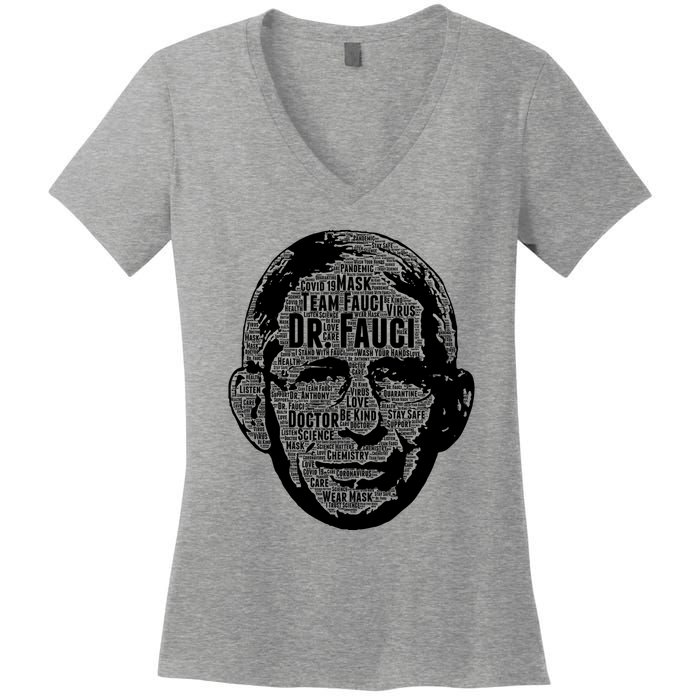 Dr. Fauci Word Face Portrait Women's V-Neck T-Shirt