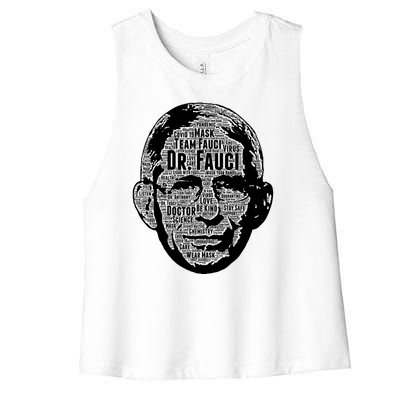 Dr. Fauci Word Face Portrait Women's Racerback Cropped Tank