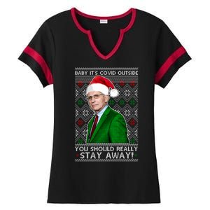 Dr Fauci Baby It's Covid Outside Ugly Christmas Sweater Ladies Halftime Notch Neck Tee