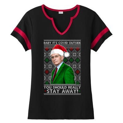 Dr Fauci Baby It's Covid Outside Ugly Christmas Sweater Ladies Halftime Notch Neck Tee