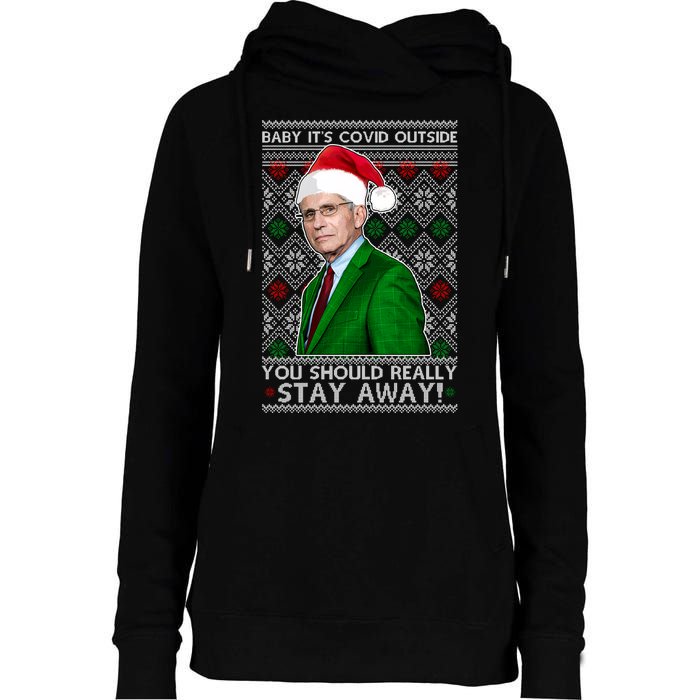 Dr Fauci Baby It's Covid Outside Ugly Christmas Sweater Womens Funnel Neck Pullover Hood