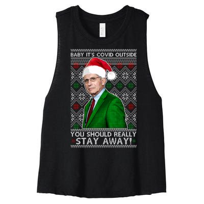 Dr Fauci Baby It's Covid Outside Ugly Christmas Sweater Women's Racerback Cropped Tank