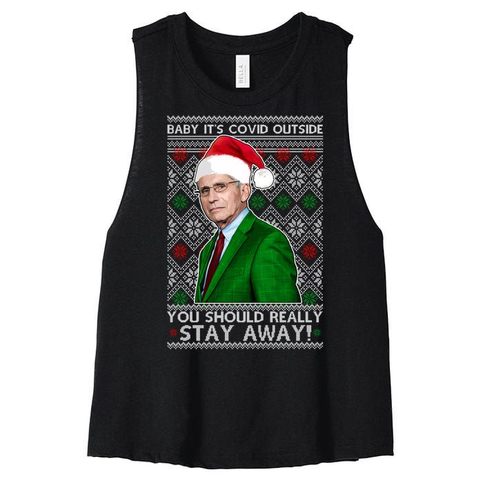 Dr Fauci Baby It's Covid Outside Ugly Christmas Sweater Women's Racerback Cropped Tank