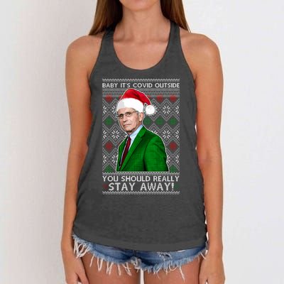 Dr Fauci Baby It's Covid Outside Ugly Christmas Sweater Women's Knotted Racerback Tank