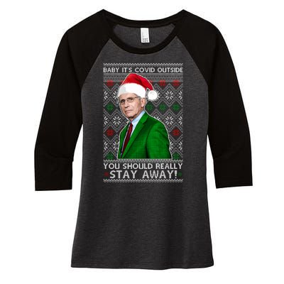 Dr Fauci Baby It's Covid Outside Ugly Christmas Sweater Women's Tri-Blend 3/4-Sleeve Raglan Shirt