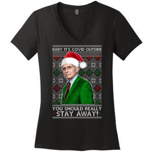 Dr Fauci Baby It's Covid Outside Ugly Christmas Sweater Women's V-Neck T-Shirt