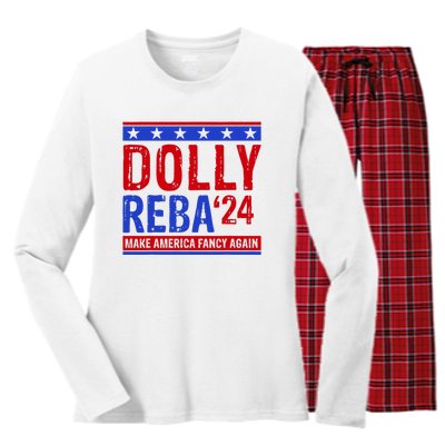 Dolly Reba 24 Make America Fancy Again Women's Long Sleeve Flannel Pajama Set 