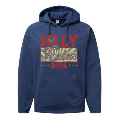 Dolly Reba 24 Retro Vintage Make America Fancy Again 24 Performance Fleece Hoodie