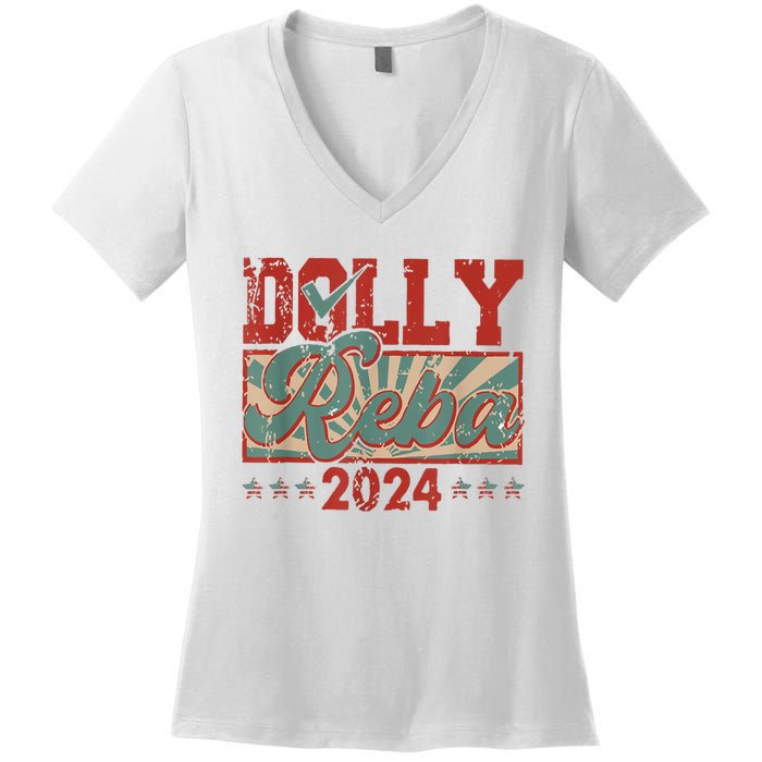 Dolly Reba 24 Retro Vintage Make America Fancy Again 24 Women's V-Neck T-Shirt