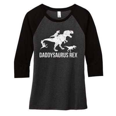 Daddysaurus Rex 3 Daddy Dinosaur Women's Tri-Blend 3/4-Sleeve Raglan Shirt