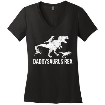 Daddysaurus Rex 3 Daddy Dinosaur Women's V-Neck T-Shirt