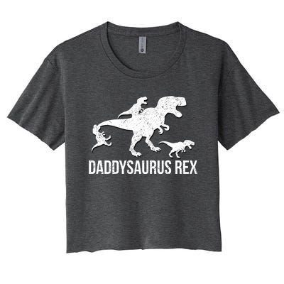 Daddysaurus Rex 3 Daddy Dinosaur Gift Women's Crop Top Tee