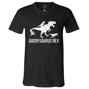 Daddysaurus Rex 3 Daddy Dinosaur Vneck V-Neck T-Shirt