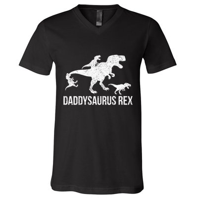 Daddysaurus Rex 3 Daddy Dinosaur Vneck V-Neck T-Shirt