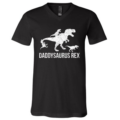 Daddysaurus Rex 3 Daddy Dinosaur Vneck V-Neck T-Shirt