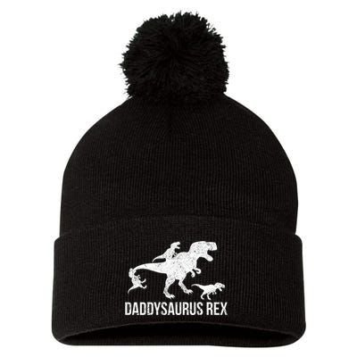Daddysaurus Rex 3 Daddy Dinosaur Vneck Pom Pom 12in Knit Beanie