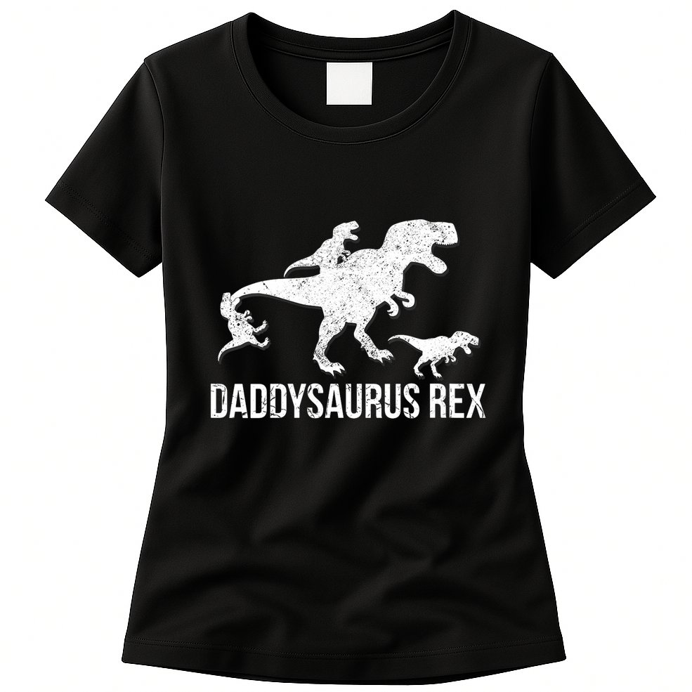 Daddysaurus Rex 3 Daddy Dinosaur Vneck Womens T-Shirt