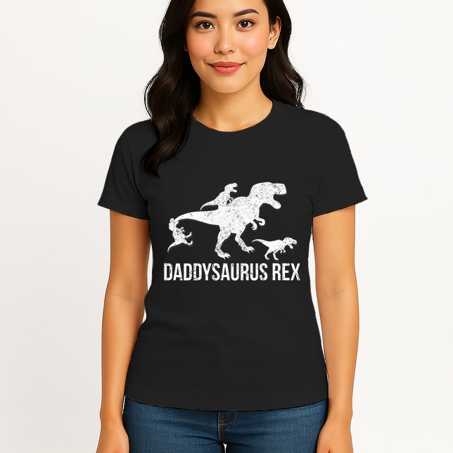 Daddysaurus Rex 3 Daddy Dinosaur Vneck Womens T-Shirt