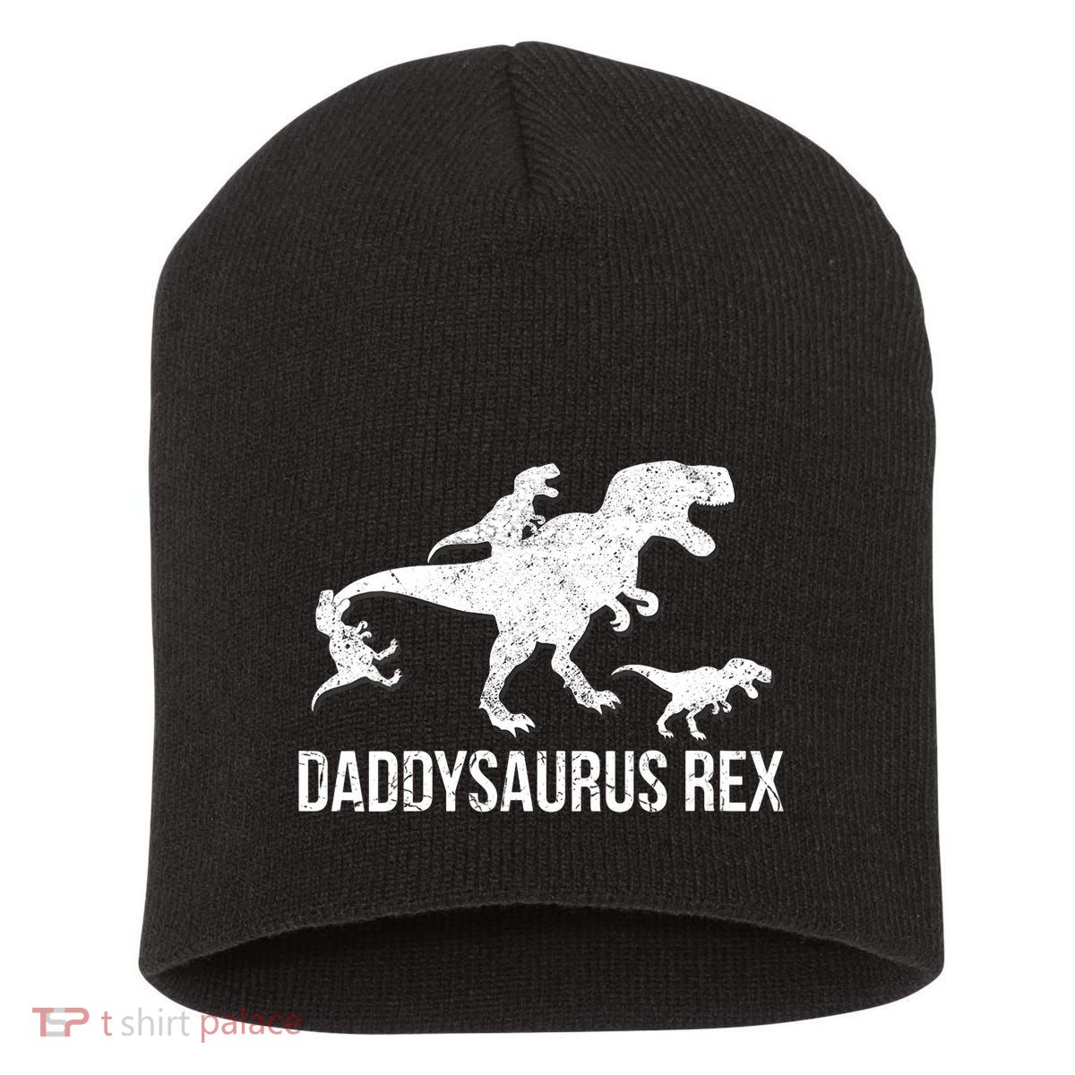 Daddysaurus Rex 3 Daddy Dinosaur Vneck Short Acrylic Beanie