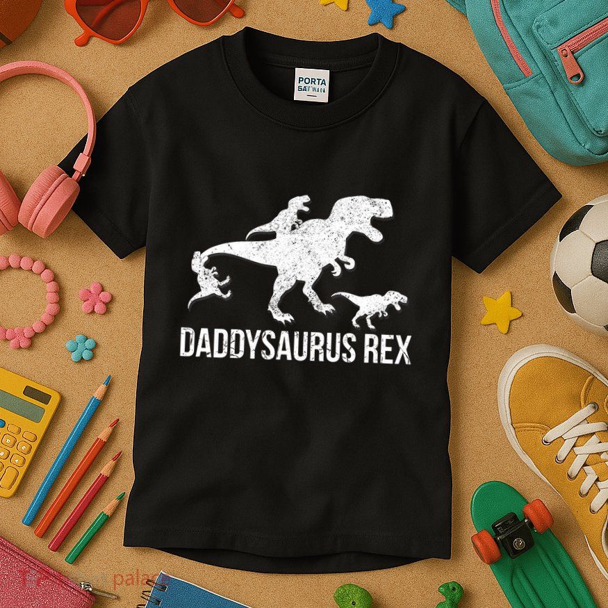 Daddysaurus Rex 3 Daddy Dinosaur Vneck Kids T-Shirt