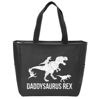 Daddysaurus Rex 3 Daddy Dinosaur Vneck Zip Tote Bag