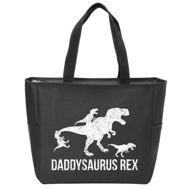 Daddysaurus Rex 3 Daddy Dinosaur Vneck Zip Tote Bag