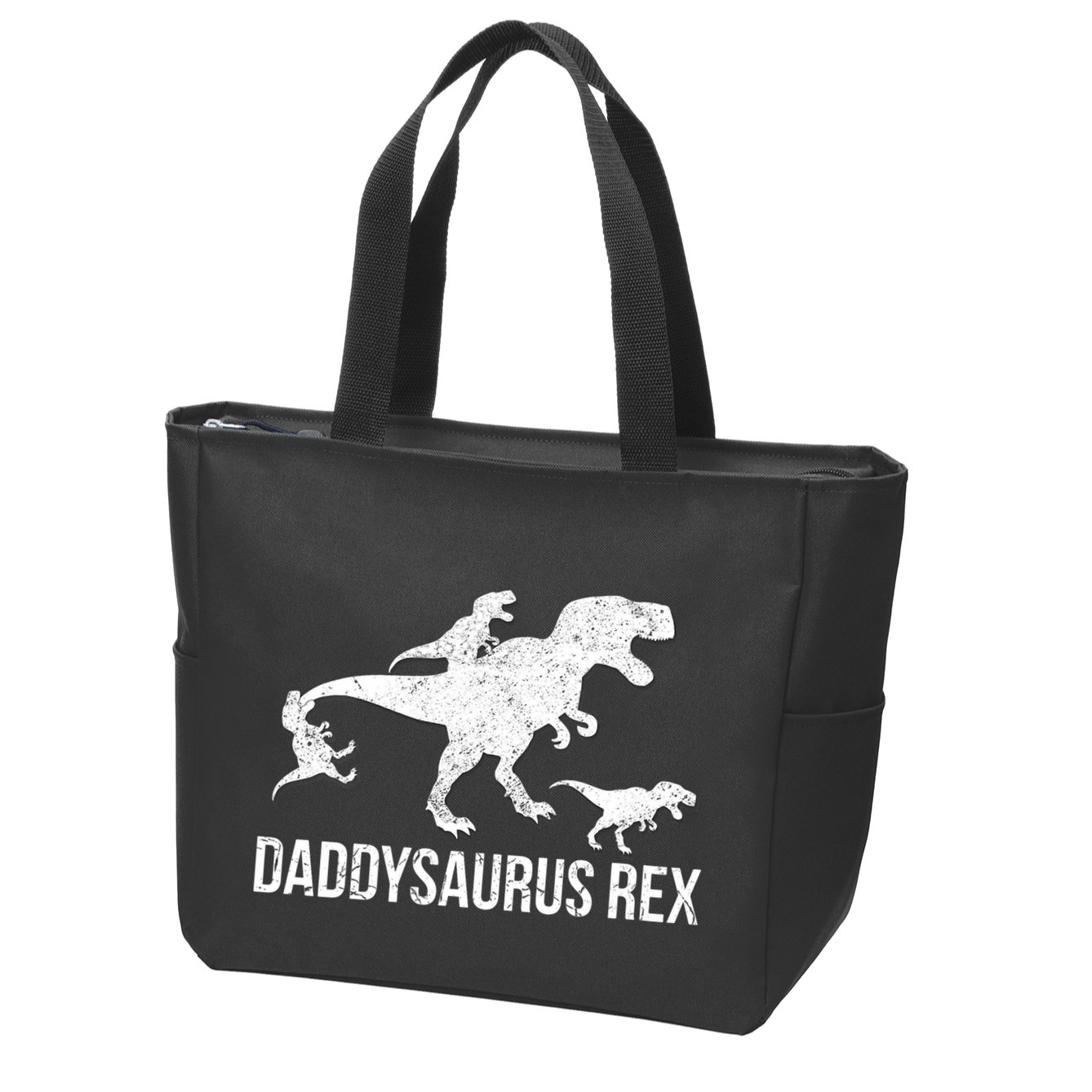 Daddysaurus Rex 3 Daddy Dinosaur Vneck Zip Tote Bag