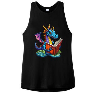 Dragon Reading A Book Ladies PosiCharge Tri-Blend Wicking Tank