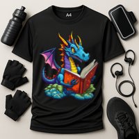 Dragon Reading A Book Cooling Performance Crew T-Shirt